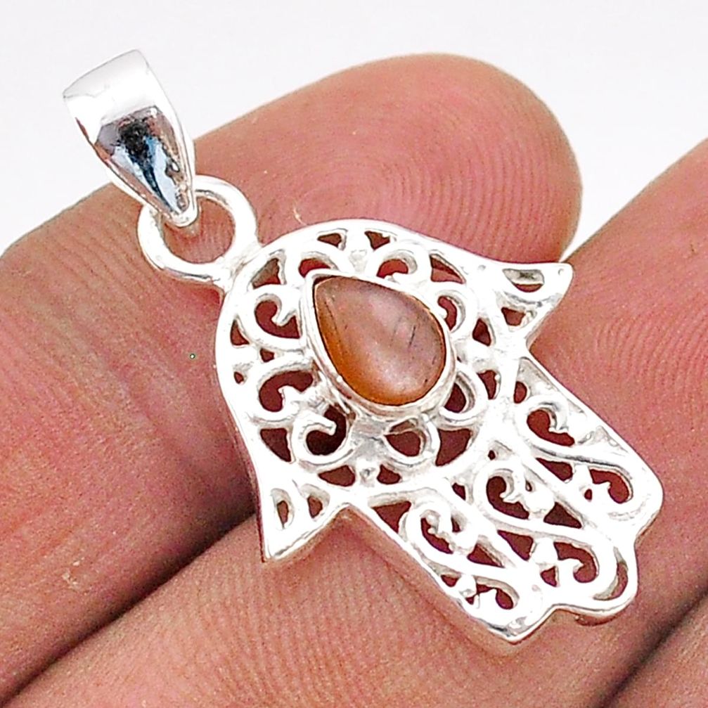 1.49cts natural grey moonstone 925 silver hand of god hamsa pendant t66982