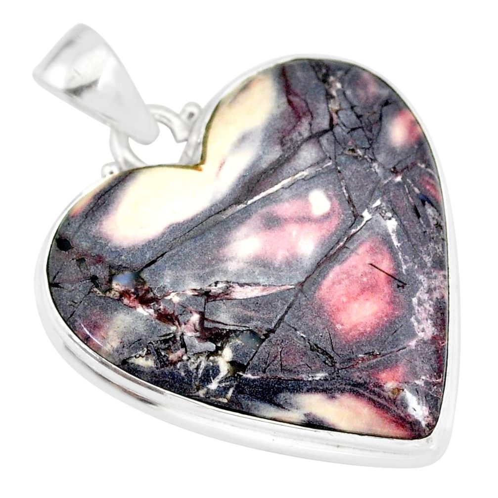 24.00cts natural grey porcelain jasper (sci fi) 925 silver heart pendant r83128