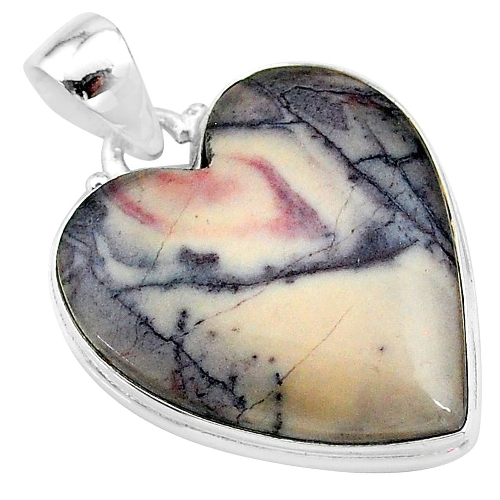 22.02cts natural grey porcelain jasper (sci fi) 925 silver pendant t13386