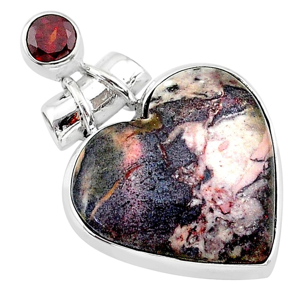 17.22cts natural grey porcelain jasper (sci fi) garnet 925 silver pendant t13169