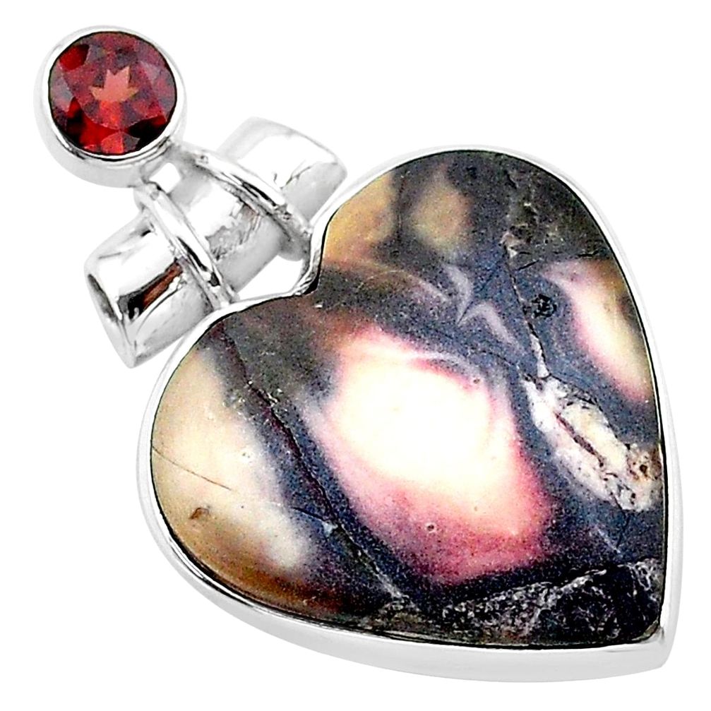 17.22cts natural grey porcelain jasper (sci fi) garnet 925 silver pendant t13173