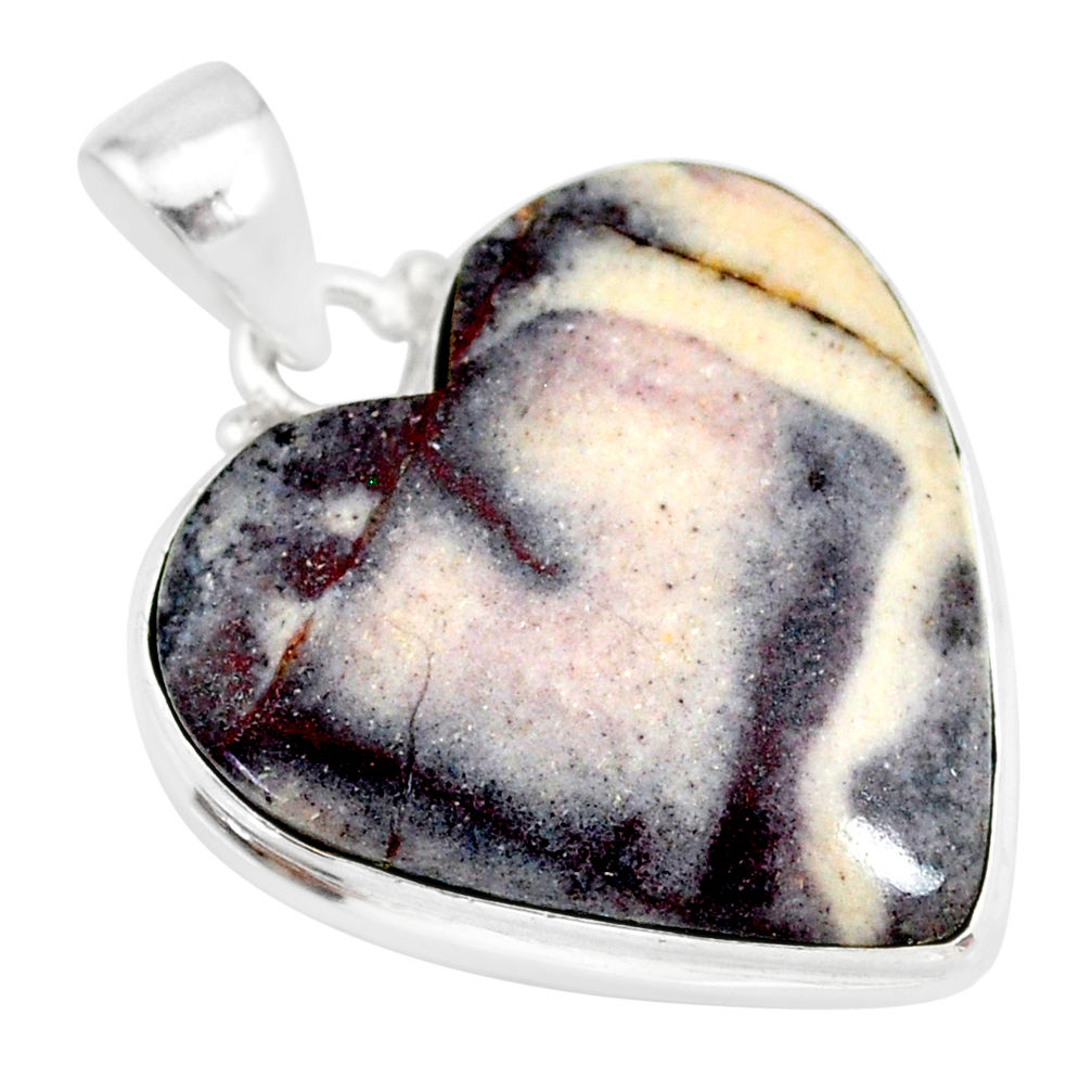 18.10cts natural grey porcelain jasper (sci fi) heart 925 silver pendant r83129