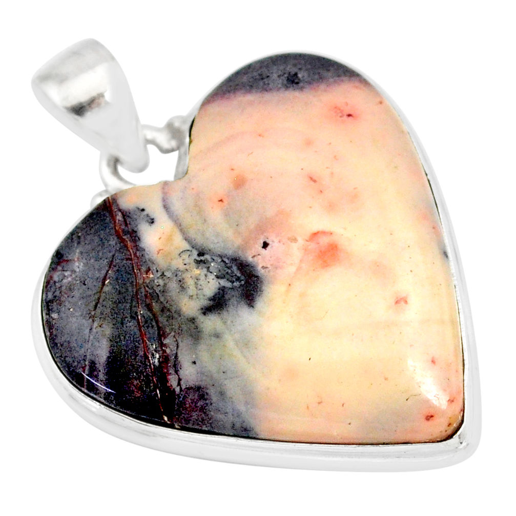 24.38cts natural grey porcelain jasper (sci fi) heart 925 silver pendant r83133