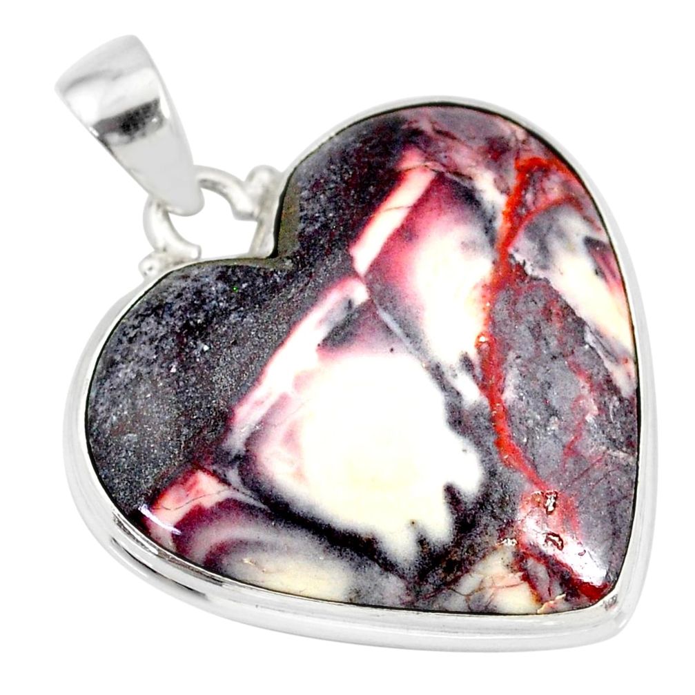 23.30cts natural grey porcelain jasper (sci fi) heart 925 silver pendant r83139