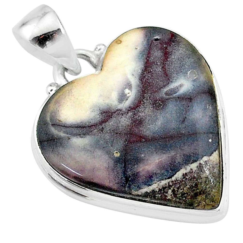 17.65cts natural grey porcelain jasper (sci fi) heart 925 silver pendant t13385