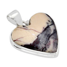 16.46cts natural grey porcelain jasper (sci fi) heart 925 silver pendant y65982