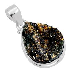 12.60cts natural grey pyrite on basalt matrix 925 sterling silver pendant y5404