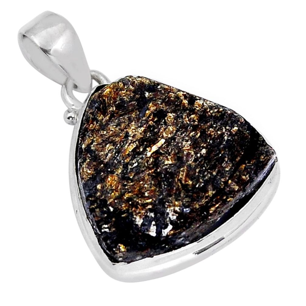 15.55cts natural grey pyrite on basalt matrix 925 sterling silver pendant y5408