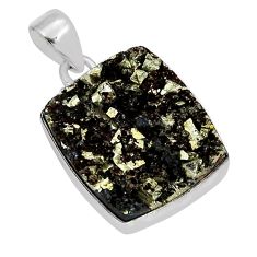 18.36cts natural grey pyrite on basalt matrix 925 sterling silver pendant y5409