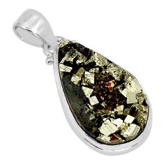 13.08cts natural grey pyrite on basalt matrix 925 sterling silver pendant y5410