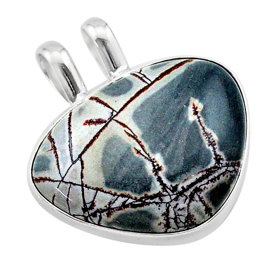 15.08cts natural grey sonoran dendritic rhyolite 925 silver pendant t22646