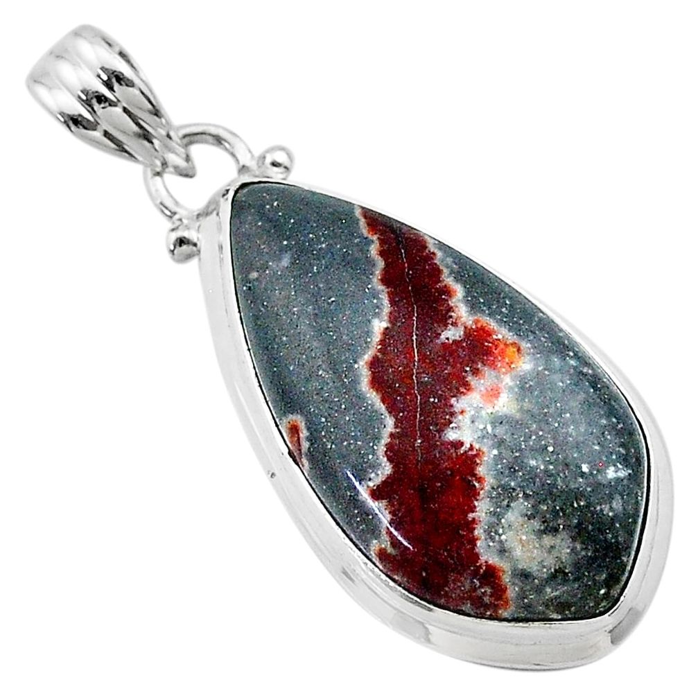 14.47cts natural grey sonoran dendritic rhyolite 925 silver pendant t22648