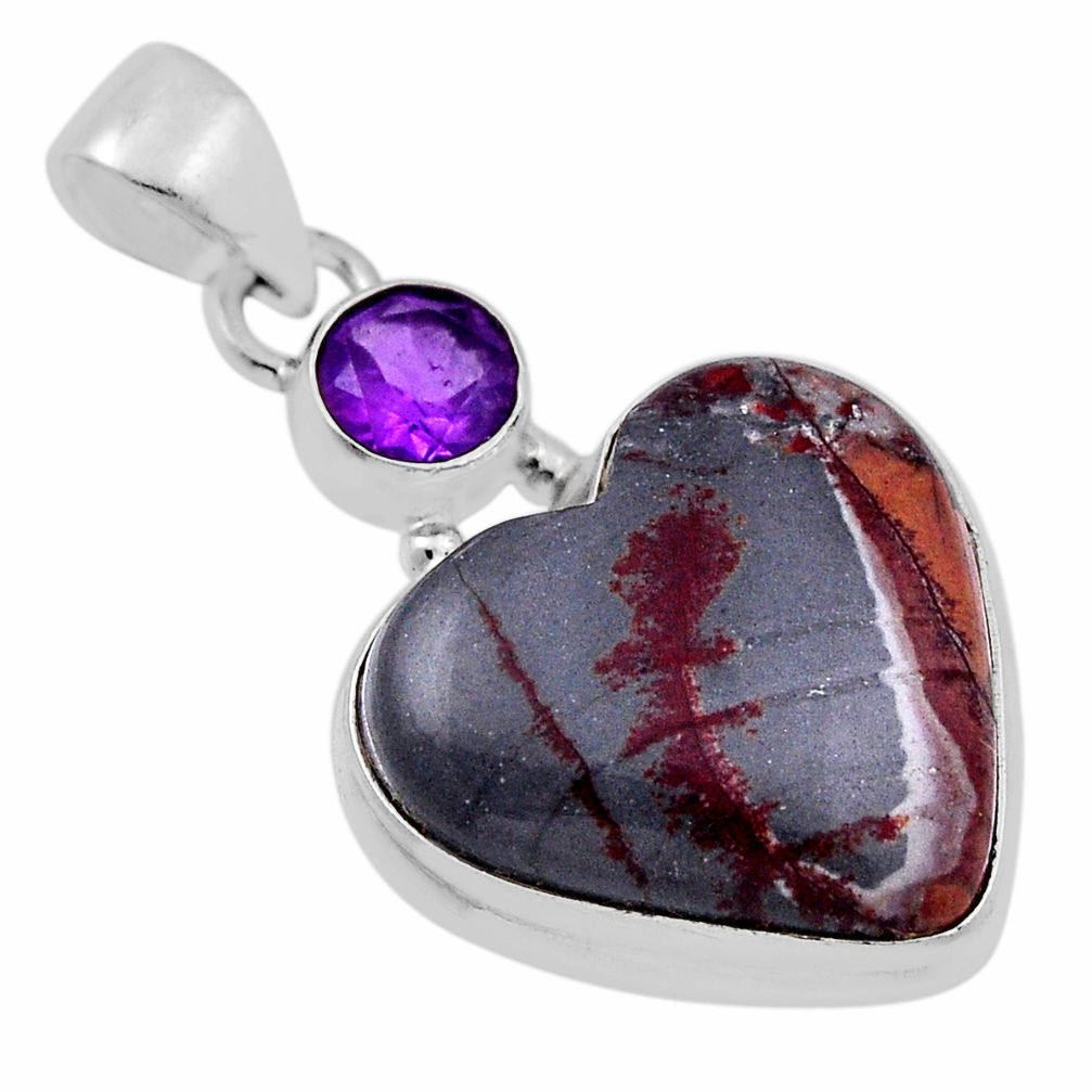 14.90cts natural grey sonoran dendritic rhyolite amethyst silver pendant n29151