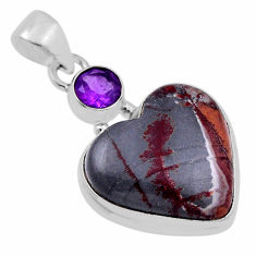14.90cts natural grey sonoran dendritic rhyolite amethyst silver pendant n29151