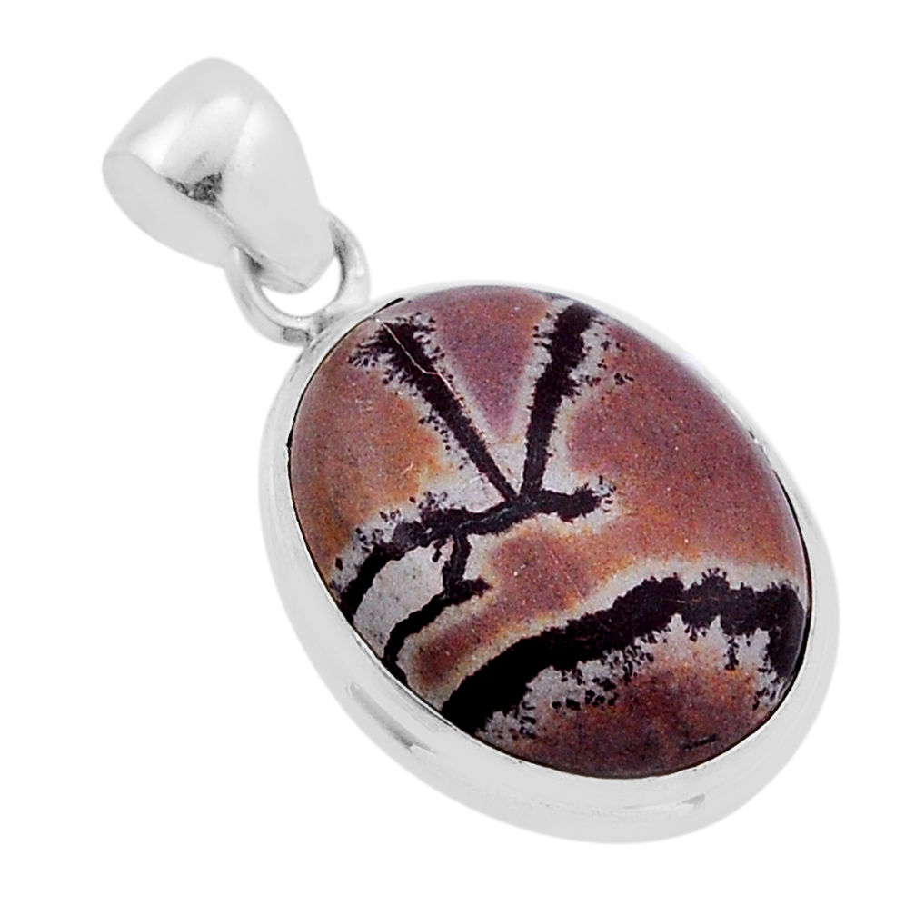 13.37cts natural grey sonoran dendritic rhyolite oval 925 silver pendant n51656