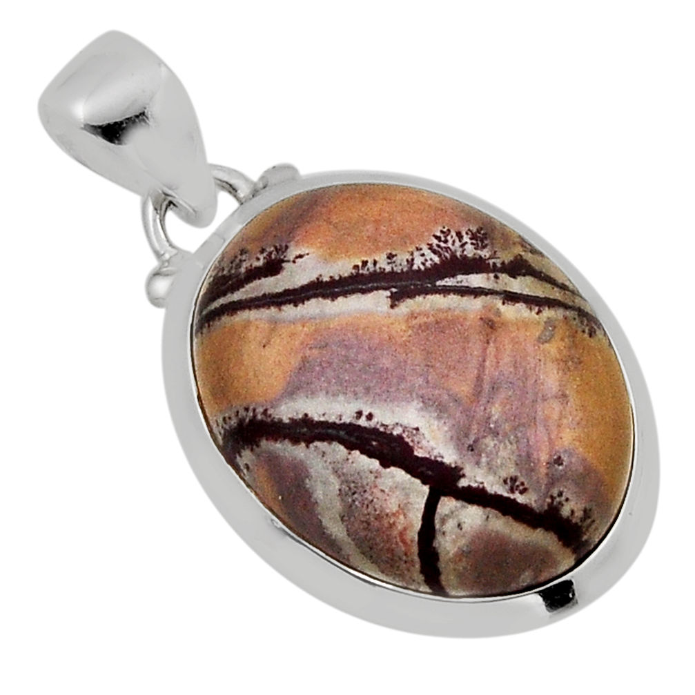 13.75cts natural grey sonoran dendritic rhyolite oval 925 silver pendant n6277