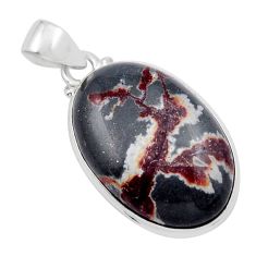 18.36cts natural grey sonoran dendritic rhyolite oval 925 silver pendant y42247