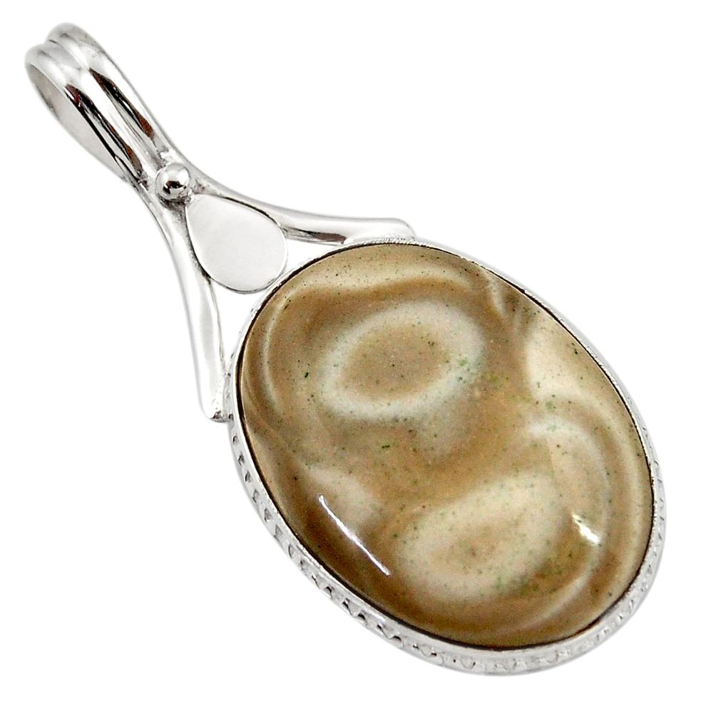19.68cts natural grey striped flint ohio 925 sterling silver pendant d42404