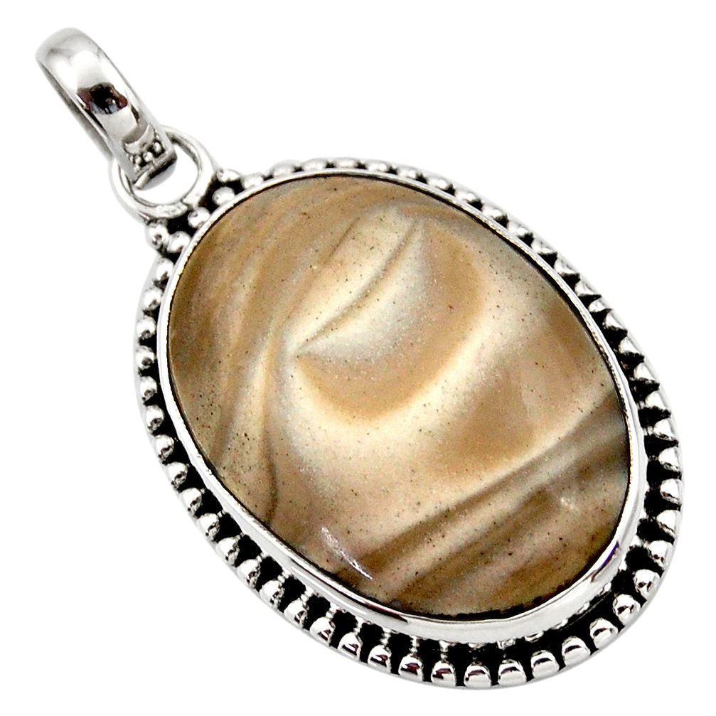 18.15cts natural grey striped flint ohio 925 sterling silver pendant d42409
