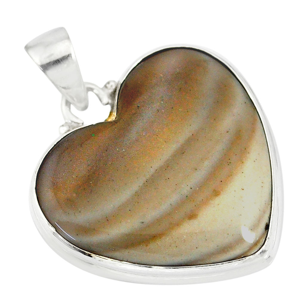 16.73cts natural grey striped flint ohio 925 sterling silver pendant r83182