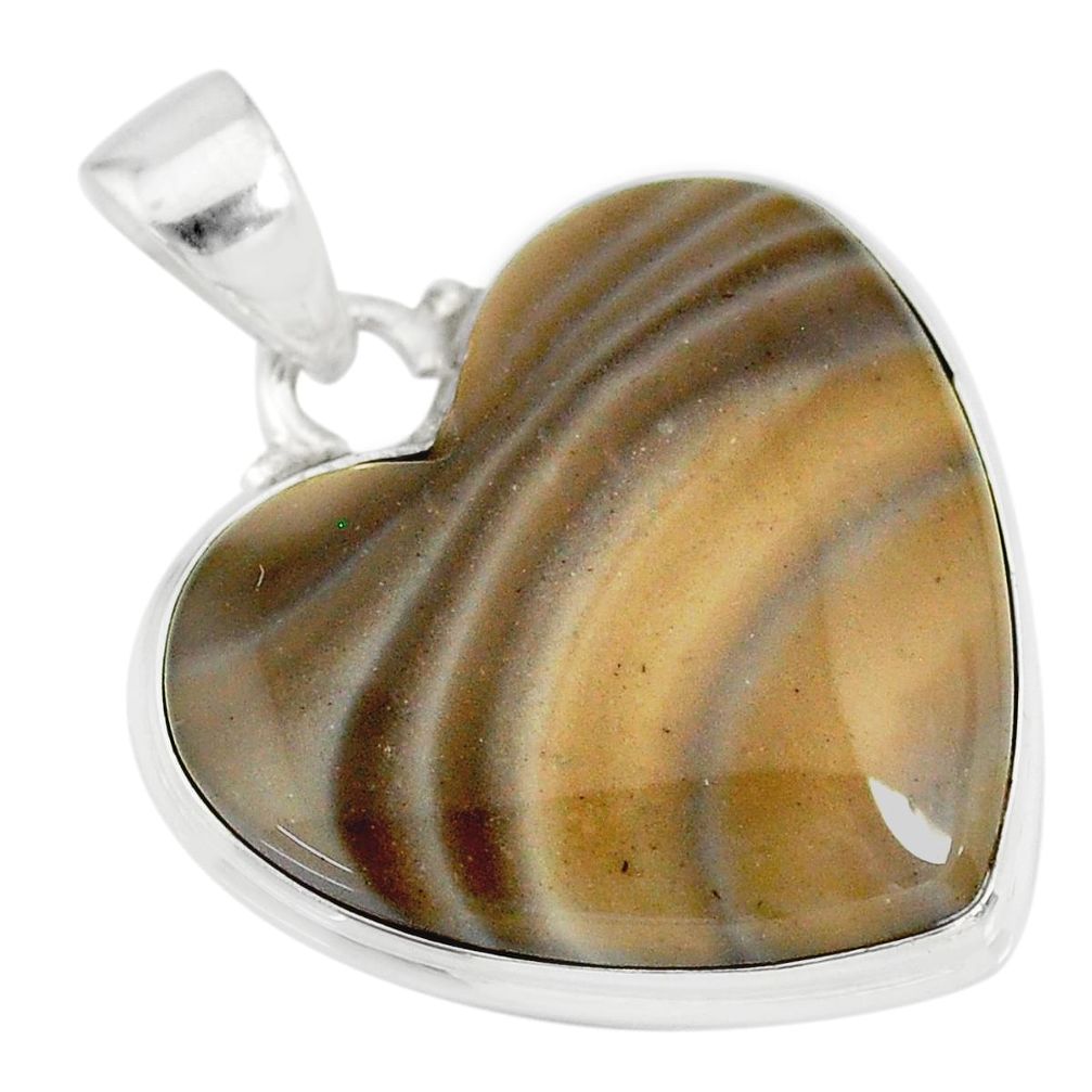 16.18cts natural grey striped flint ohio 925 sterling silver pendant r83185