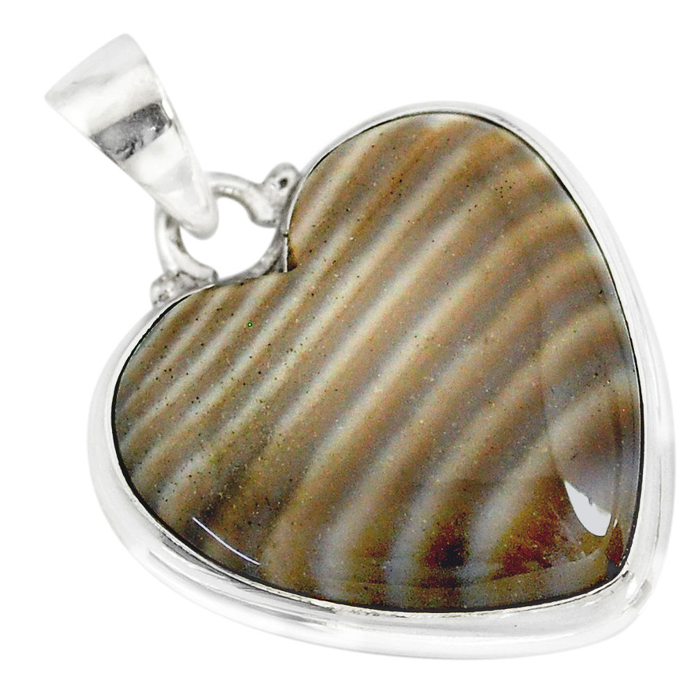 16.20cts natural grey striped flint ohio 925 sterling silver pendant r83188