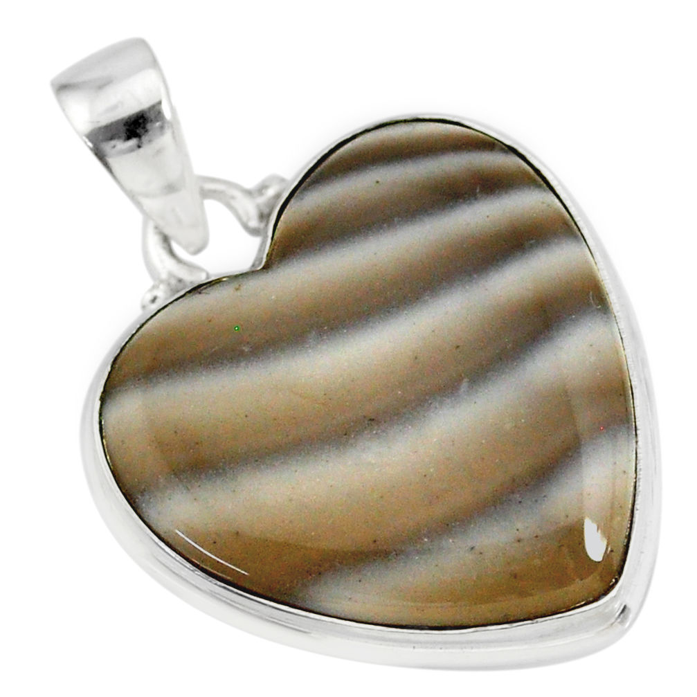 13.70cts natural grey striped flint ohio 925 sterling silver pendant r83194