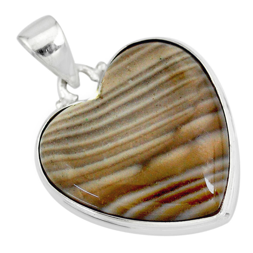 16.73cts natural grey striped flint ohio 925 sterling silver pendant r83197