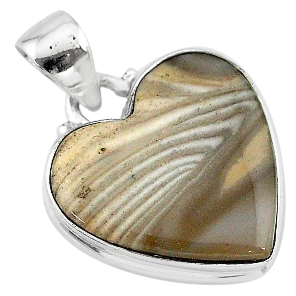 13.10cts natural grey striped flint ohio 925 sterling silver pendant t13264