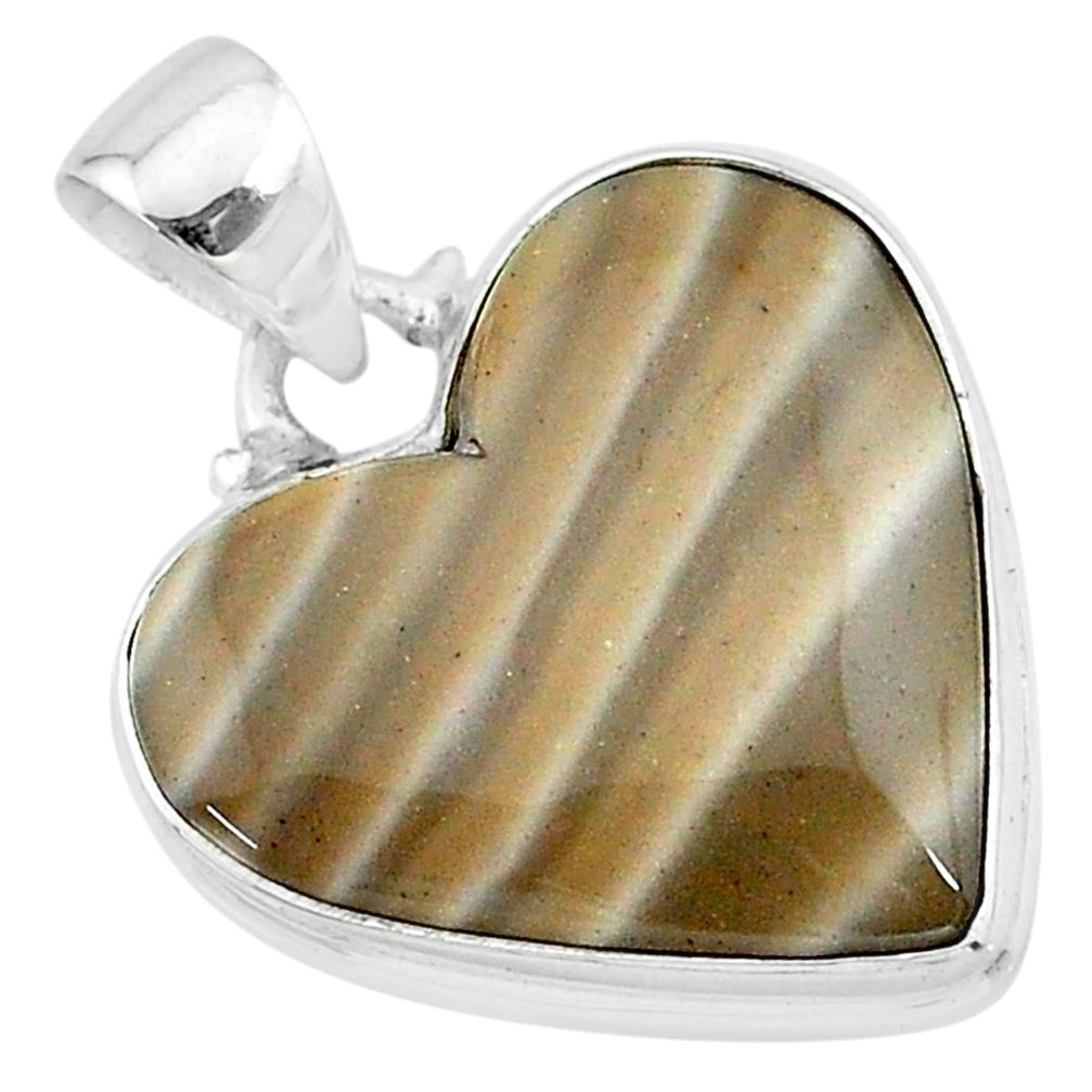 15.08cts natural grey striped flint ohio 925 sterling silver pendant t13283