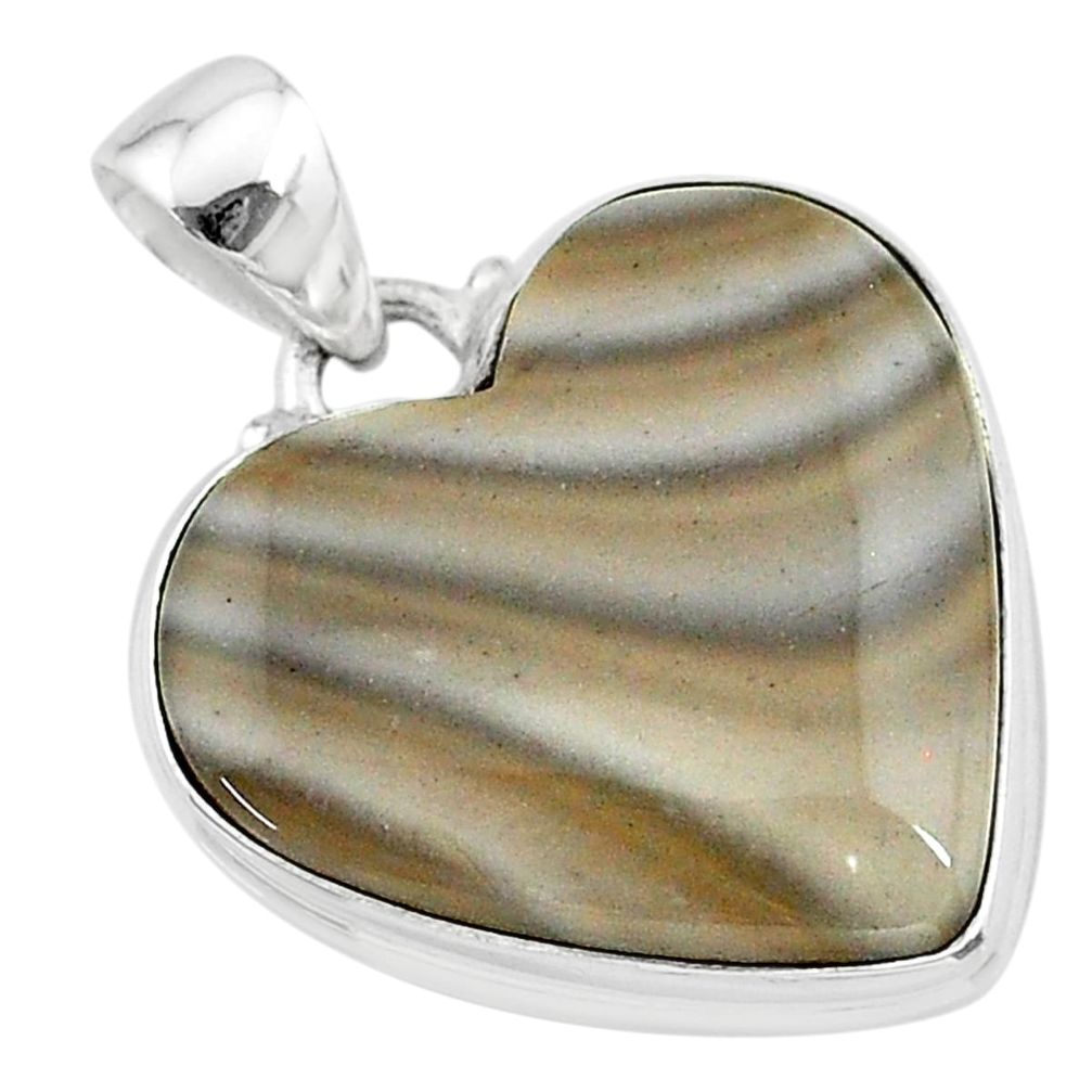 15.65cts natural grey striped flint ohio 925 sterling silver pendant t13287