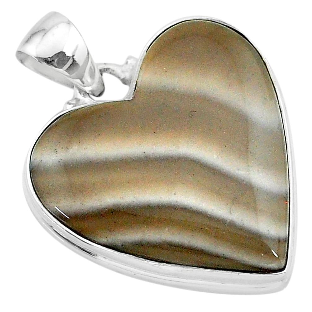 20.23cts natural grey striped flint ohio 925 sterling silver pendant t13296