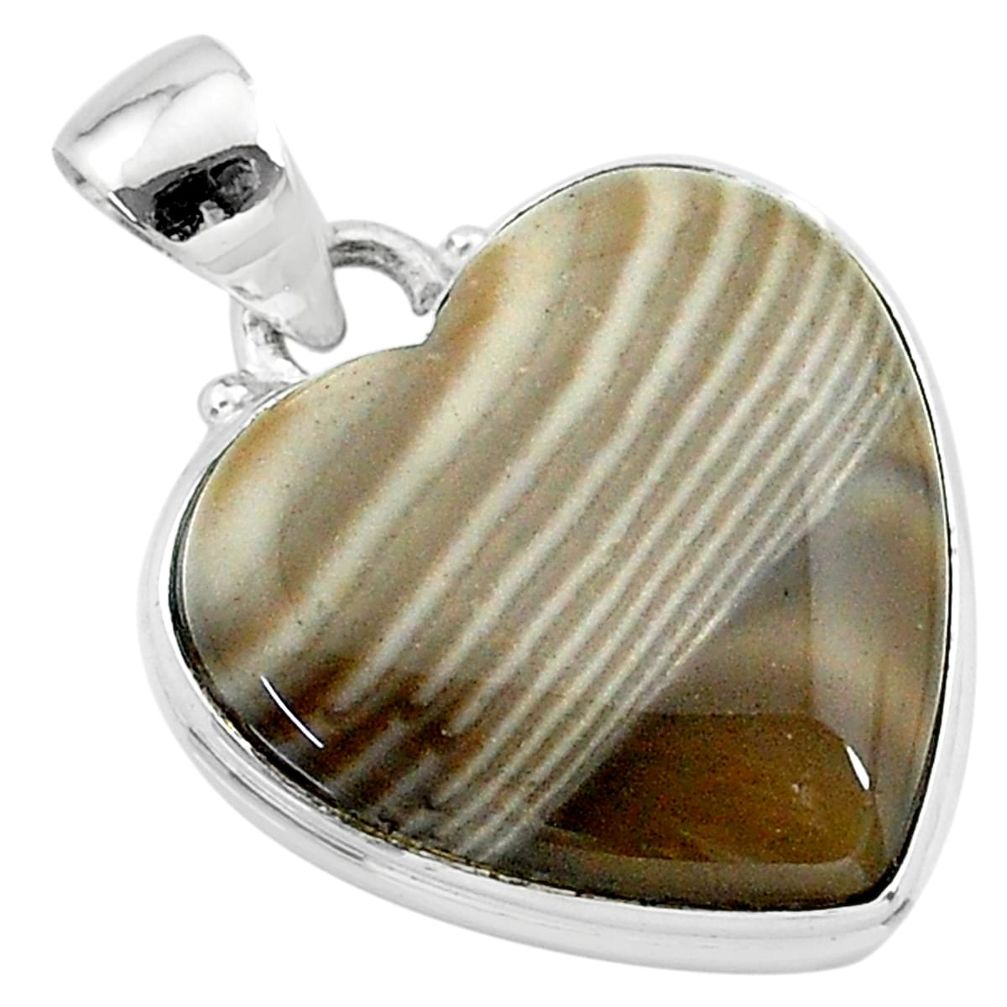 16.20cts natural grey striped flint ohio 925 sterling silver pendant t13298