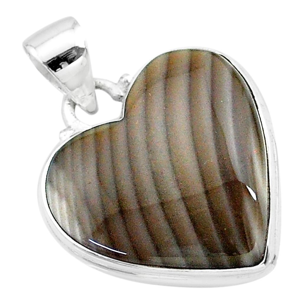 15.65cts natural grey striped flint ohio 925 sterling silver pendant t13302