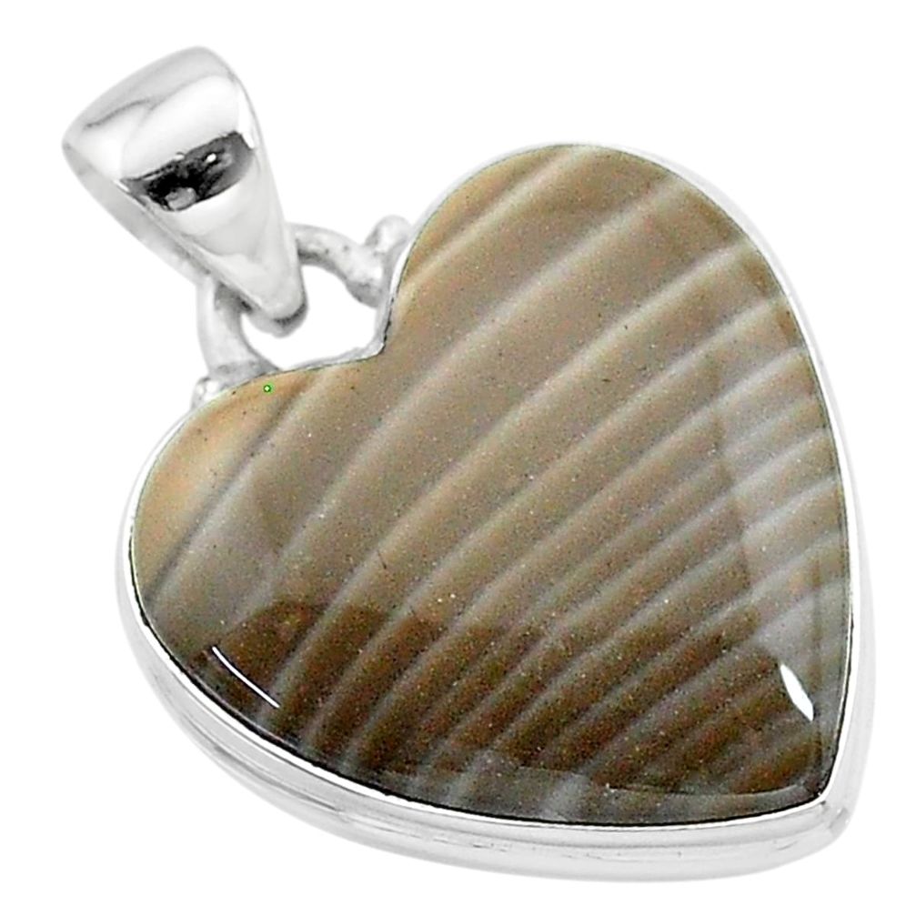 18.70cts natural grey striped flint ohio 925 sterling silver pendant t13308