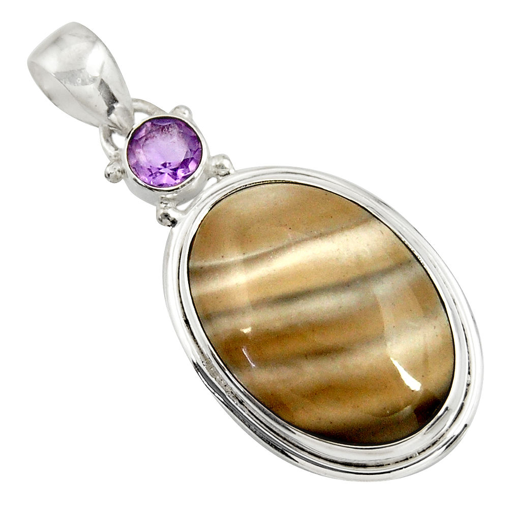  grey striped flint ohio amethyst 925 silver pendant d41542