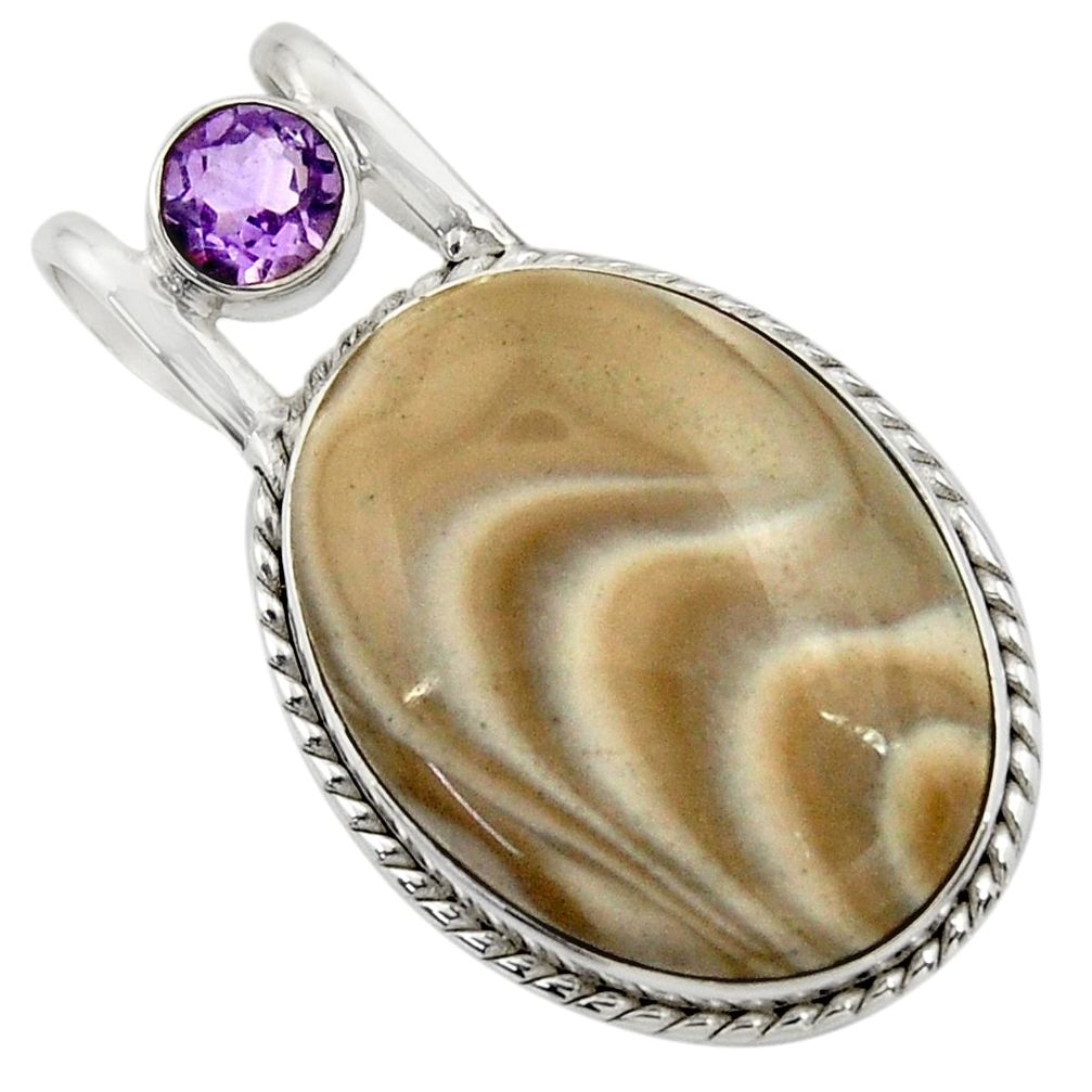 24.38cts natural grey striped flint ohio amethyst 925 silver pendant d41552