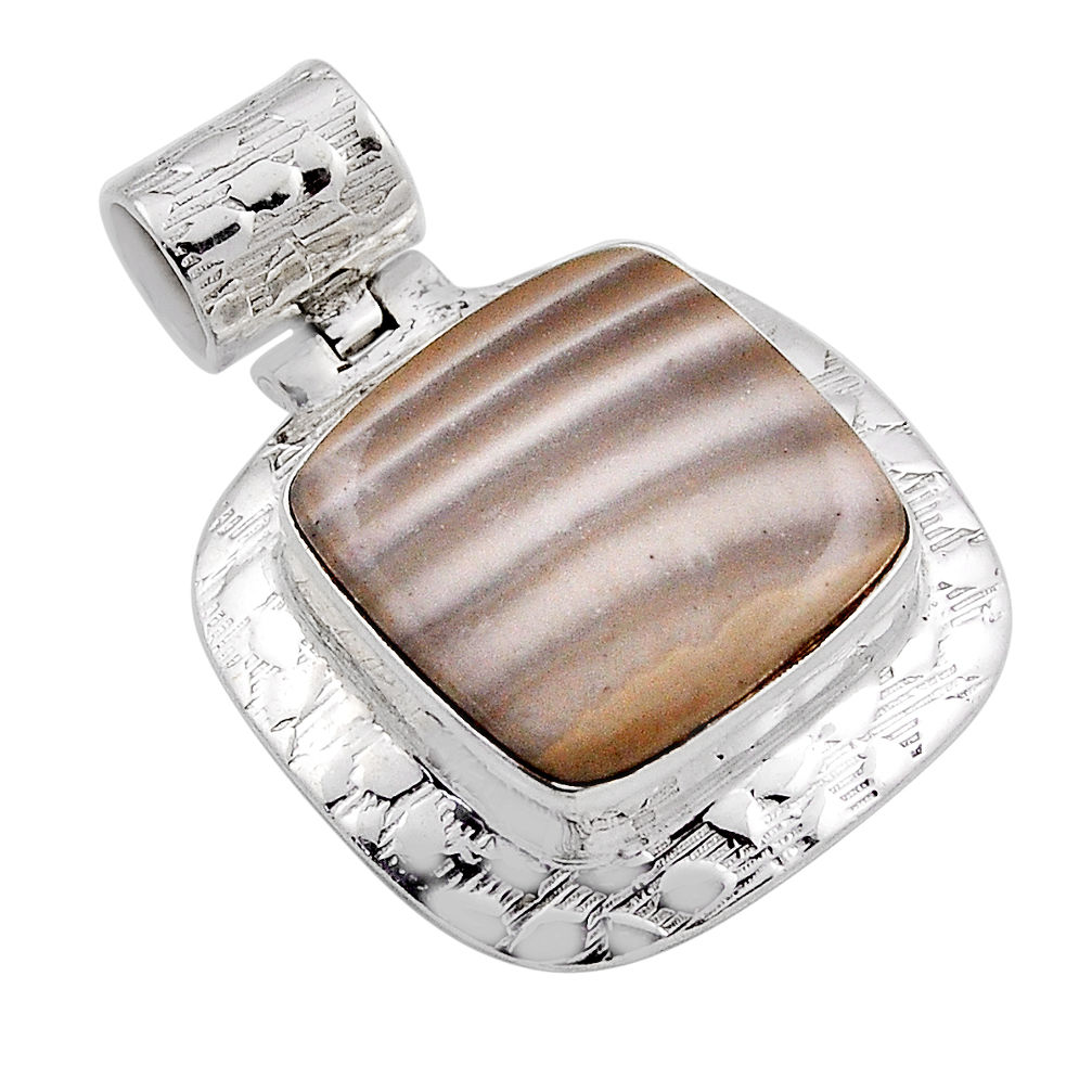 16.11cts natural grey striped flint ohio cushion sterling silver pendant n25308