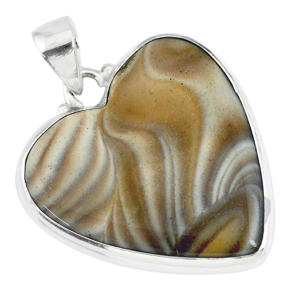 17.57cts natural grey striped flint ohio heart 925 silver pendant r83210
