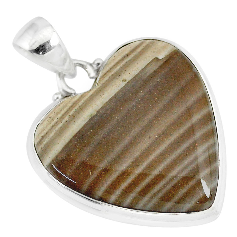 16.20cts natural grey striped flint ohio heart 925 silver pendant r83211