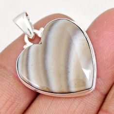 14.06cts natural grey striped flint ohio heart 925 sterling silver pendant y9221