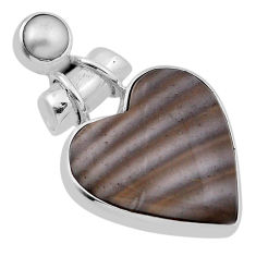 13.15cts natural grey striped flint ohio heart pearl 925 silver pendant n29154
