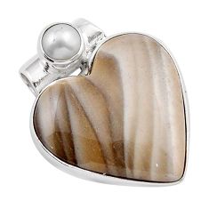 12.60cts natural grey striped flint ohio heart pearl 925 silver pendant y42222
