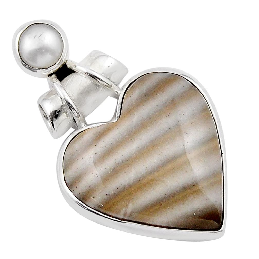 14.12cts natural grey striped flint ohio heart pearl 925 silver pendant y42233