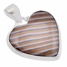 16.85cts natural grey striped flint ohio heart shape 925 silver pendant n51161