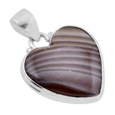 14.45cts natural grey striped flint ohio heart shape 925 silver pendant n51181