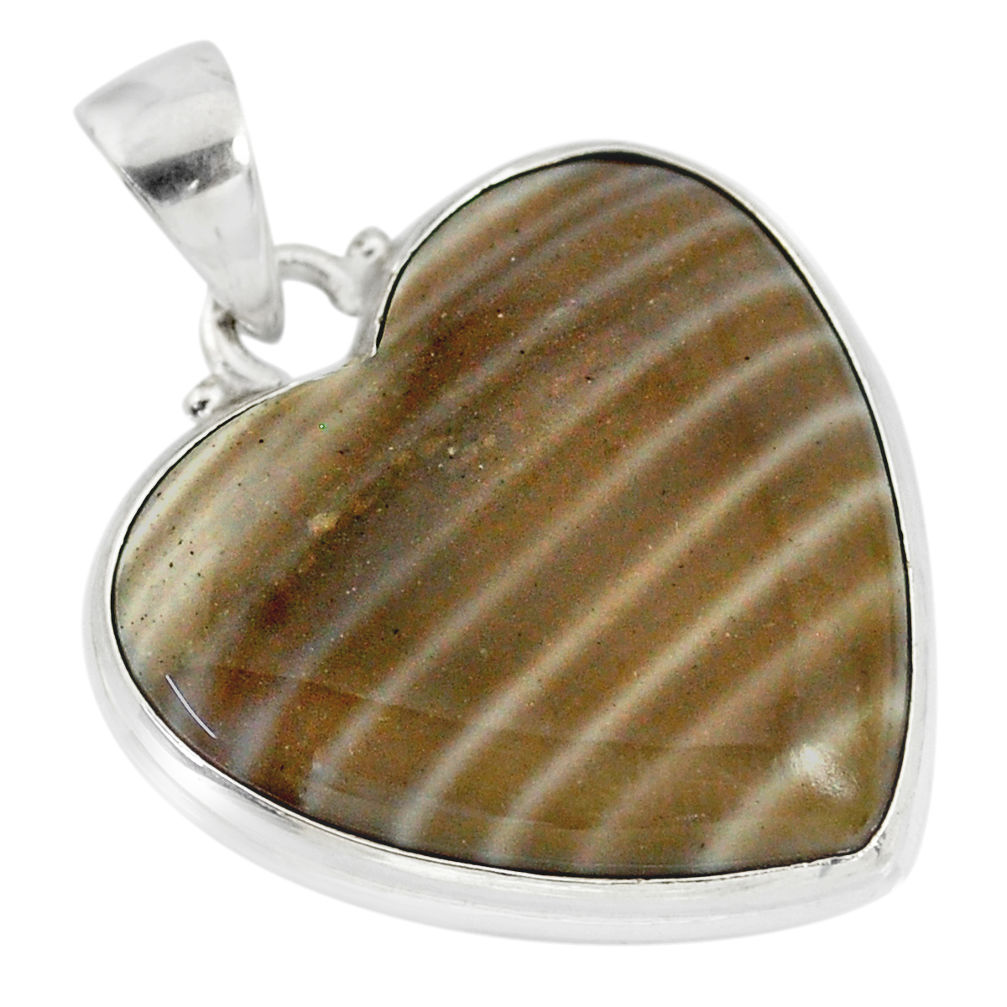 17.22cts natural grey striped flint ohio heart shape 925 silver pendant r83214