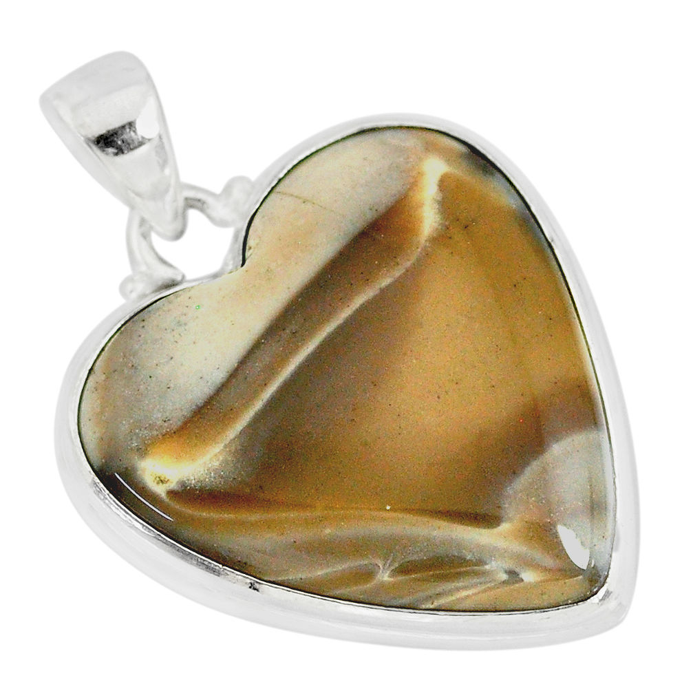 17.57cts natural grey striped flint ohio heart shape 925 silver pendant r83215