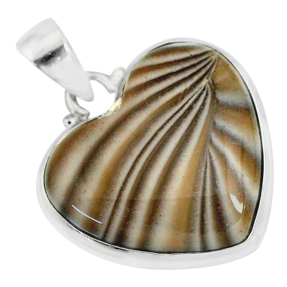 15.62cts natural grey striped flint ohio heart shape 925 silver pendant r83216