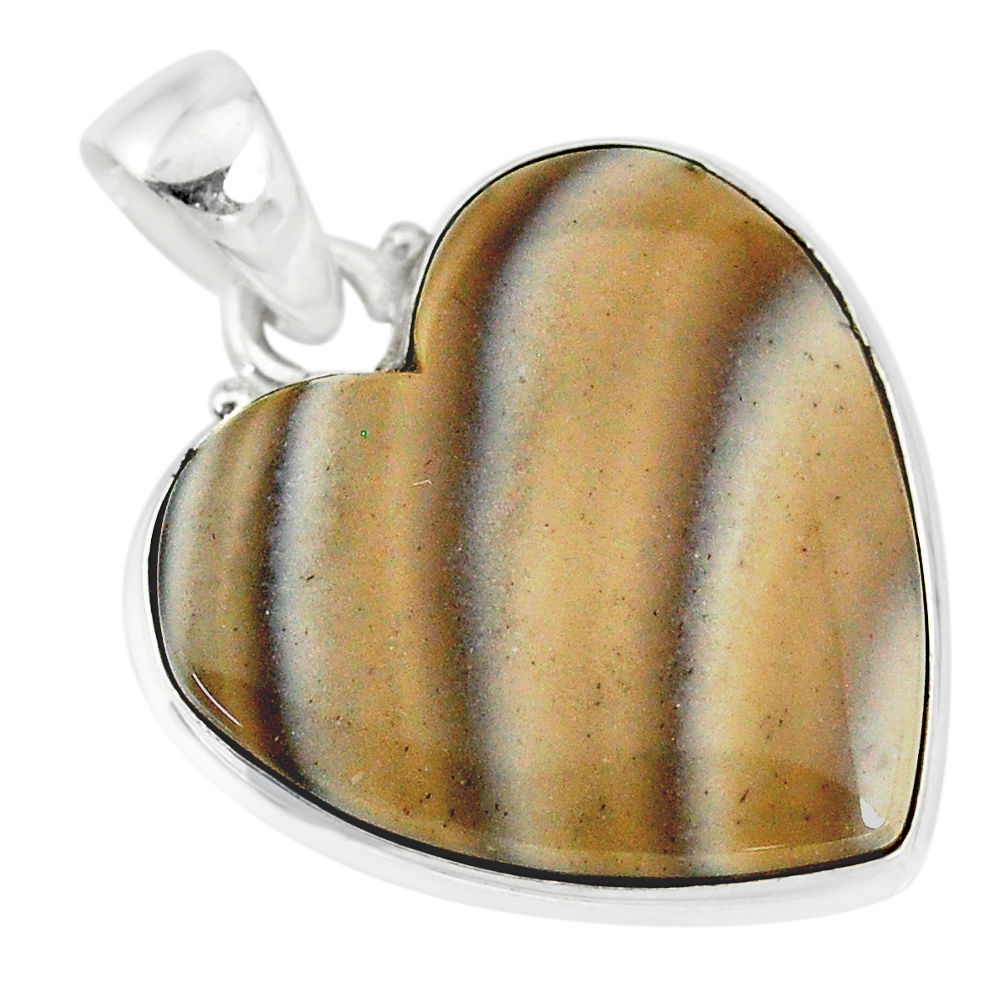 13.70cts natural grey striped flint ohio heart shape 925 silver pendant r83219